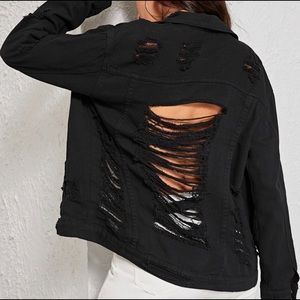Black Fashion Nova jacket, size 2X ripped denim
